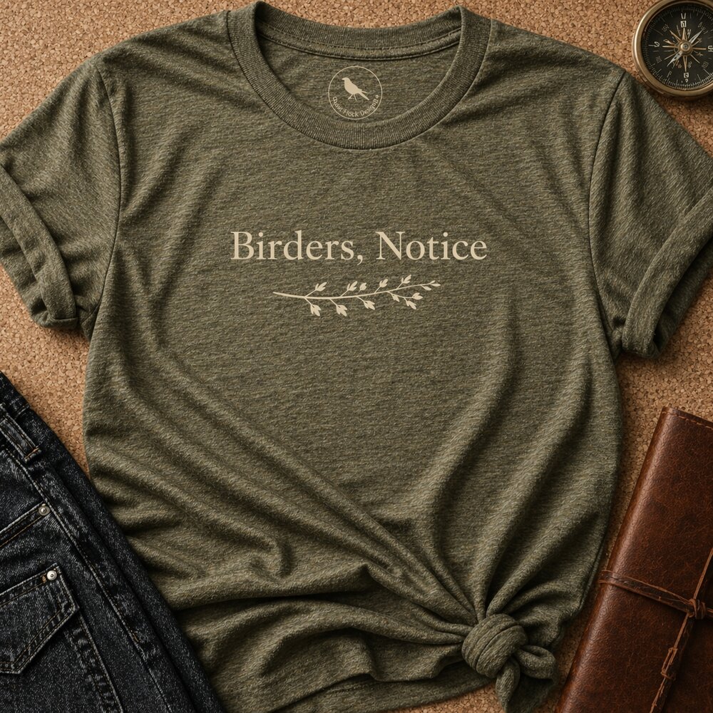 Birders, Notice t-shirt by Quiet Flock Designs — wearable noticing apparel for birdwatchers